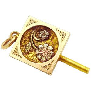 Antique Victorian Gold Filled Pocket Watch Fob Charm Pendant with Flowers